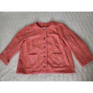 J. Jill Womens Plus 2X Dahlia Tweed Clementine Fringe Pockets Blazer Jacket
